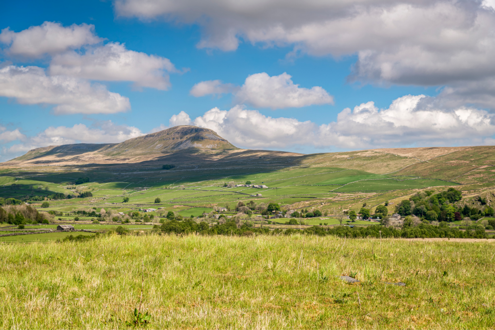 Pen-y-ghent can be seen from Hollow Gill Huts in Yorkshire Dales